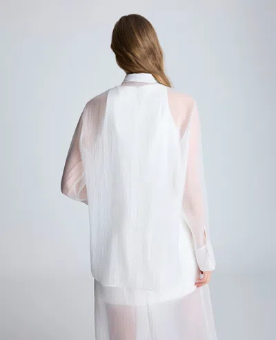 Kenneth Cole Oversized Button Front Long Sleeve Tunic In Pure White