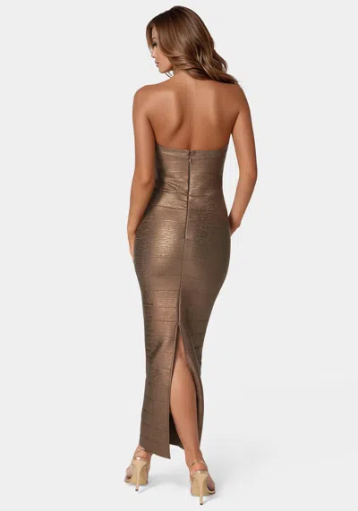 Bebe Bandage Strapless Foil Maxi Dress In Mocha