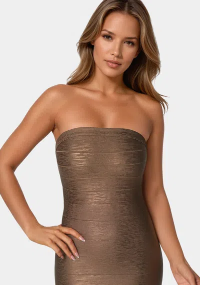 Bebe Bandage Strapless Foil Maxi Dress In Mocha