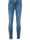 Mother The Stunner High Rise Ankle Fray Jeans (moon Dark) In Mid Denim