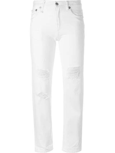 R13 White Shredded Straight Boy Jeans