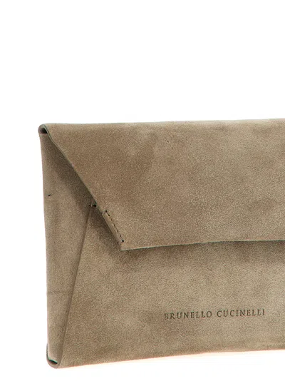 BRUNELLO CUCINELLI MONILE SUEDE  BAG CLUTCH GRAY 