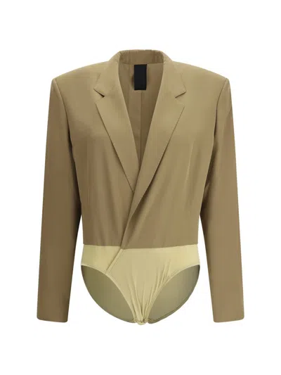 Petar Petrov Fitted Silk Blazer Bodysuit In Brown