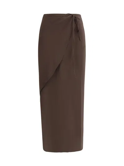 Petar Petrov Sophisticated Silk Midi Skirt With Asymmetric Hem In Brown
