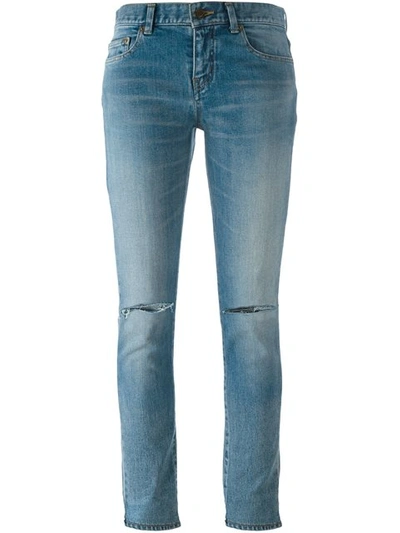 Saint Laurent Distressed Skinny Fit Jeans In Blue