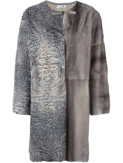 Shop Manzoni 24 Patchwork Fur Coat - Grey