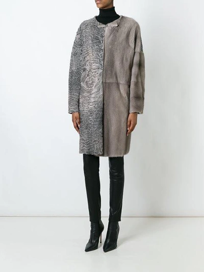Shop Manzoni 24 Patchwork Fur Coat - Grey