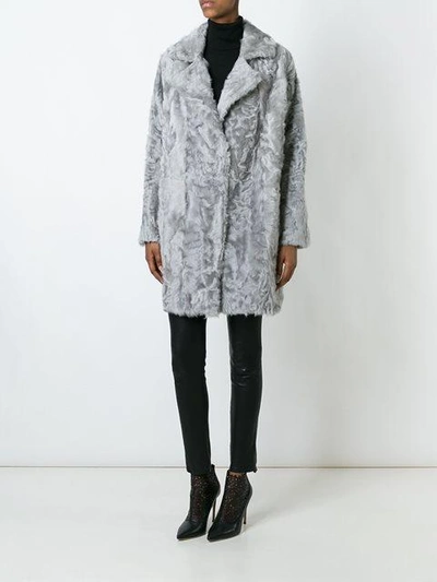Shop Manzoni 24 Notch Collar Fur Coat In Grey