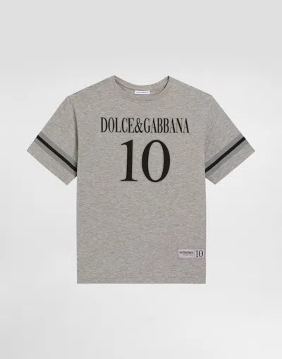 Dolce & Gabbana Jersey T-shirt With Dolce&gabbana Logo In Melange Grigi
