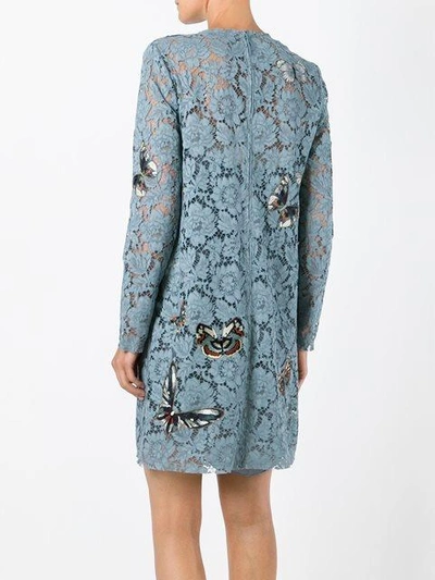 Shop Valentino 'japanese Butterfly' Embroidered Heavy Lace Dress - Blue