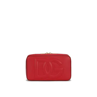 Dolce & Gabbana Small Dg Logo Camera Bag In Calf Leather In Red