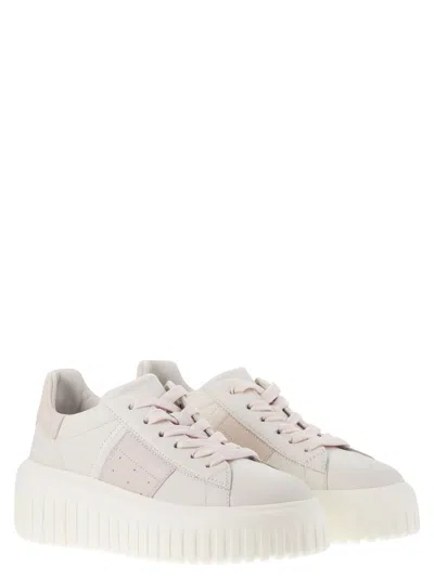 Hogan H-stripes Allac.fascia Logo Sneakers In White/pink