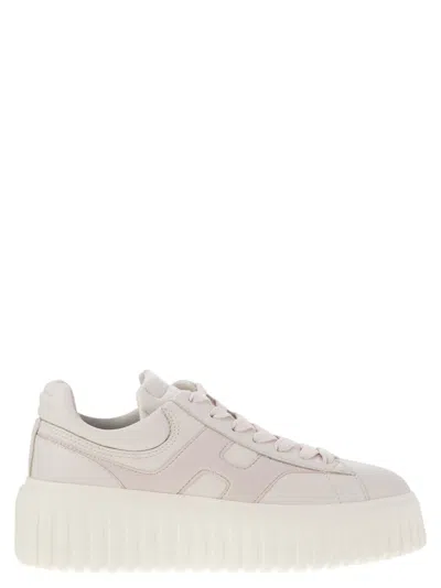 Hogan Two-tone Nappa Leather H-stripes Sneakers In Ivory/pink