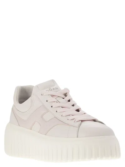 Hogan Two-tone Nappa Leather H-stripes Sneakers In Ivory/pink