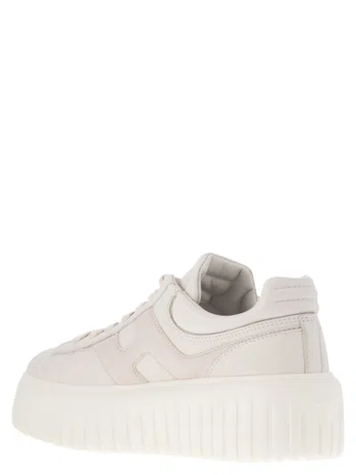Hogan Two-tone Nappa Leather H-stripes Sneakers In Ivory/pink