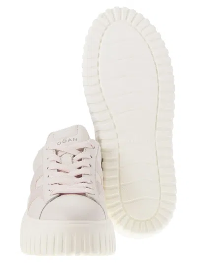 Hogan Two-tone Nappa Leather H-stripes Sneakers In Ivory/pink
