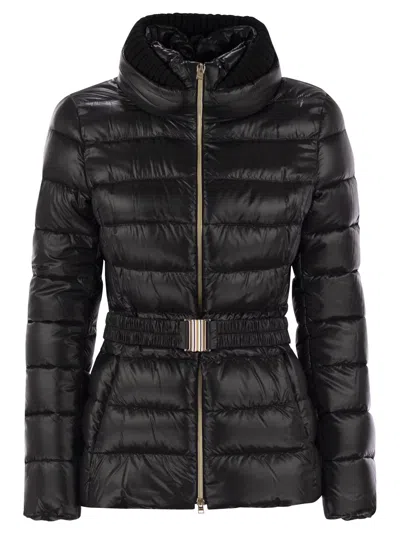Herno Women Ultralight Nylon Down Jacket With Belt In Black