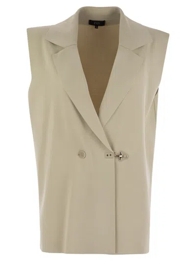 Fay Viscose Knit Vest With Hook In Cream