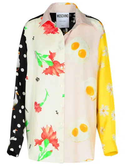 Moschino Oversized Mixed Print French Collar Long Sleeves In Multicolor