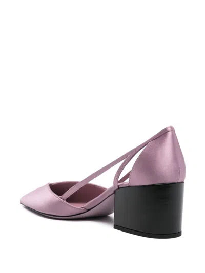 Prada Satin Finish Low Block Heel Pumps In White