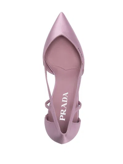Prada Satin Finish Low Block Heel Pumps In White