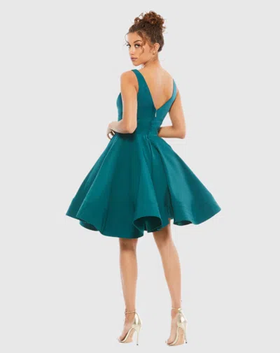 Mac Duggal Blue V Neck Fit & Flare Mini Dress - Final Sale In Teal