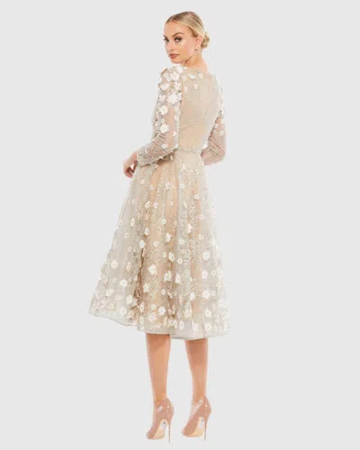Mac Duggal Floral Embellished Lace A-line Cocktail Dress In Beige Blush