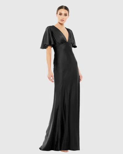 Mac Duggal Flounce V-neck Charmeuse Gown - Final Sale In Black