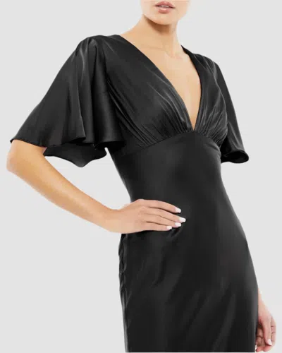 Mac Duggal Flounce V-neck Charmeuse Gown - Final Sale In Black