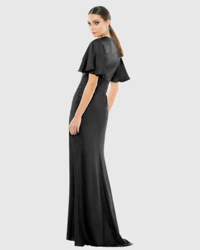 Mac Duggal Flounce V-neck Charmeuse Gown - Final Sale In Black