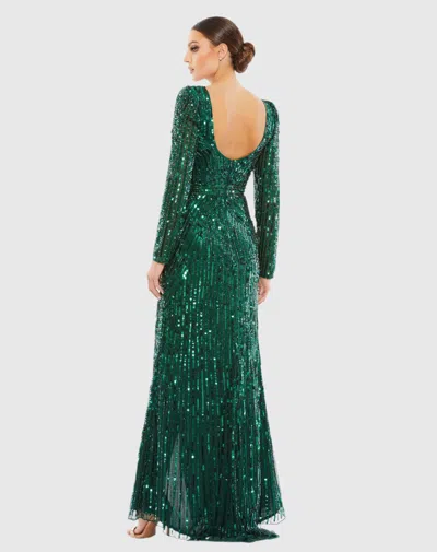 Mac Duggal Green Sequined Sweetheart Long Sleeve Gown In Forest Green