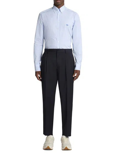 Etro Carrot Leg Wool Pants In Blue