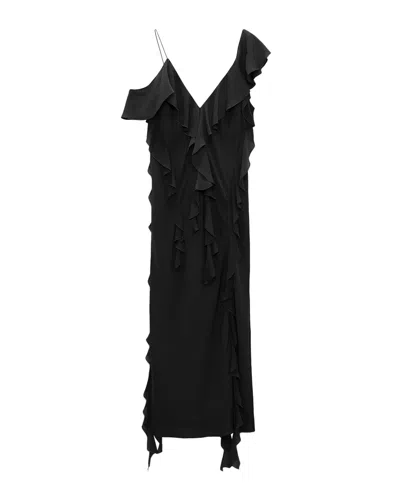 Dorothee Schumacher Silk Georgette Dress With Ruffles In Pure Black