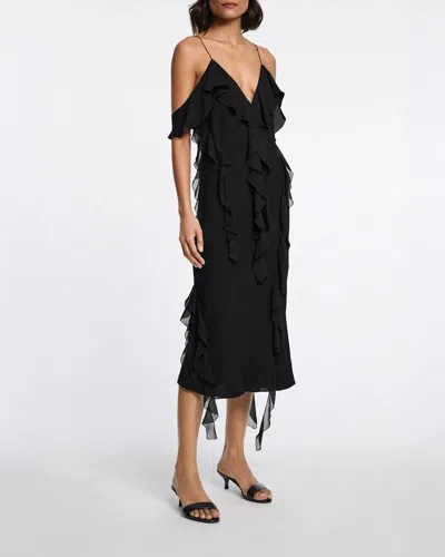 Dorothee Schumacher Silk Georgette Dress With Ruffles In Pure Black