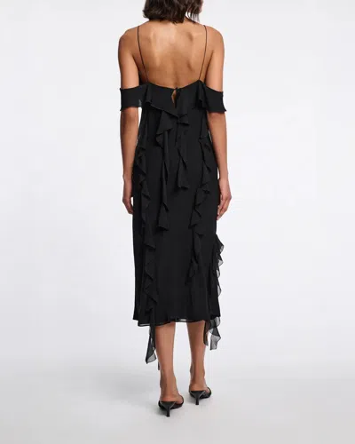 Dorothee Schumacher Silk Georgette Dress With Ruffles In Pure Black