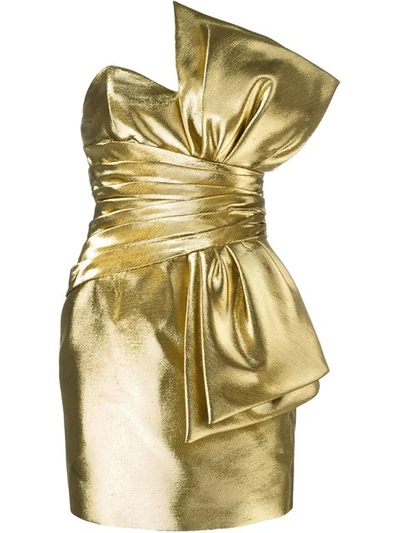 Saint Laurent Bow Mini Dress In Gold
