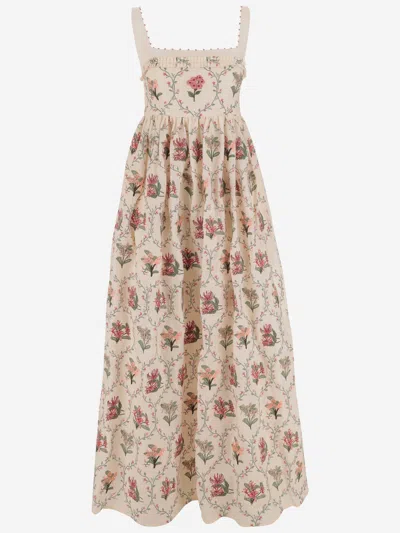 Agua By Agua Bendita Barbara Orquidea Embellished Floral-print Linen Maxi Dress
