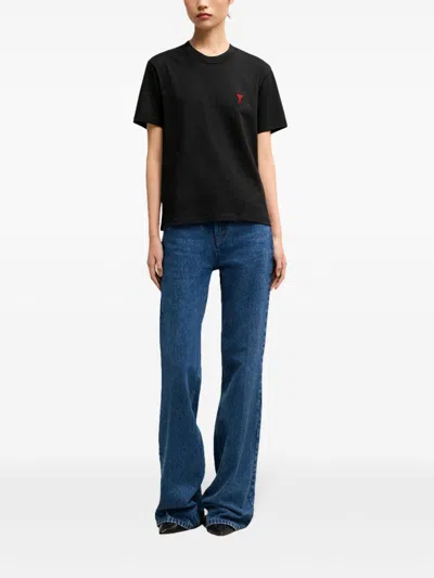 Ami Alexandre Mattiussi Ami Paris Men Black Polo Shirt With Adc Embroidery At The Front In Cotton Man