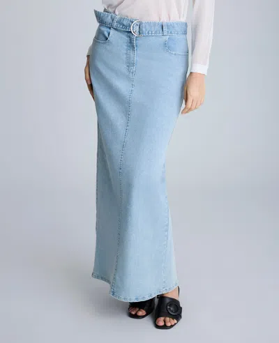 Kenneth Cole Fly Front Belted Maxi Skirt In Blue
