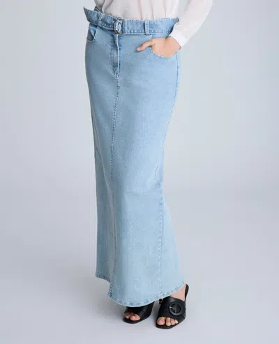 Kenneth Cole Fly Front Belted Maxi Skirt In Blue