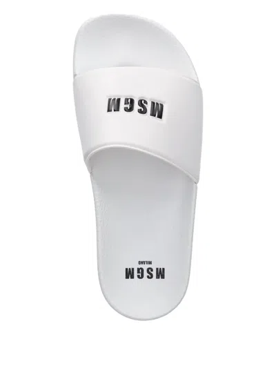 Msgm Logo-embossed Slides In White