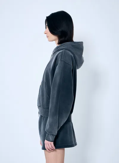 Alexander Wang Women Zip-up Sweater With Rhinestone Drawstring In Gray
