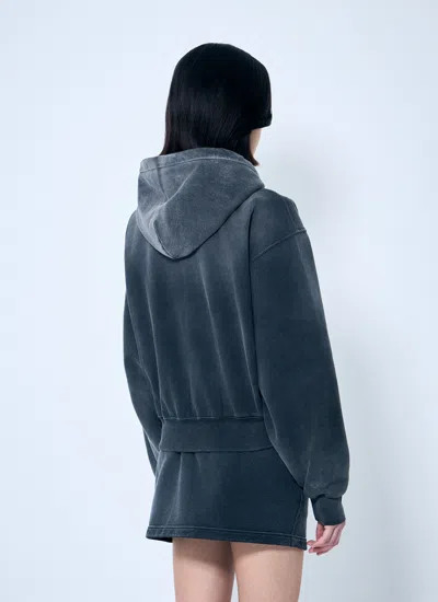 Alexander Wang Women Zip-up Sweater With Rhinestone Drawstring In Gray