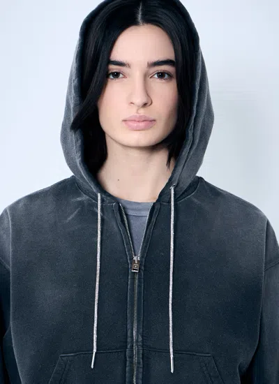 Alexander Wang Women Zip-up Sweater With Rhinestone Drawstring In Gray