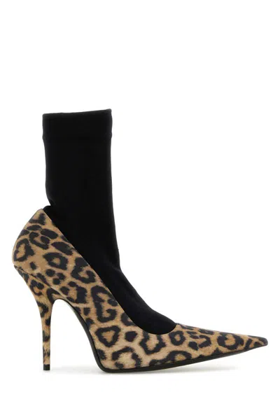 Balenciaga Printed Suede Avenue Sock Pumps In Leopardblack