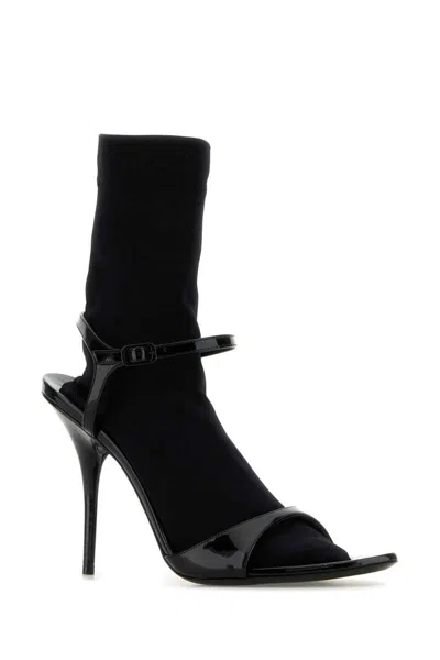 Balenciaga Avenue Sock Black Sandal In Patent Leather And Mesh
