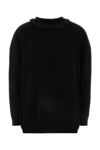 Valentino Off-shoulder Cable Wool Sweater In Black