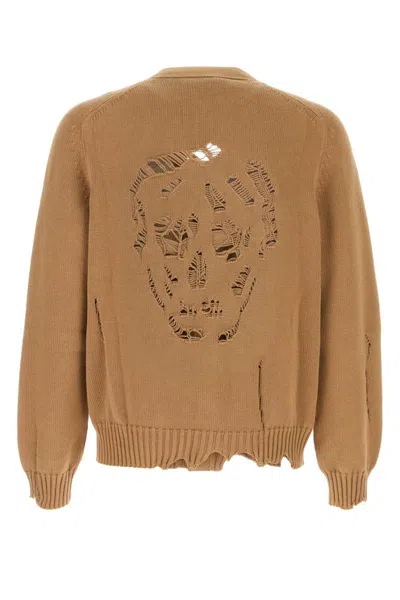 Alexander Mcqueen Distressed Skull Cardigan In Beige