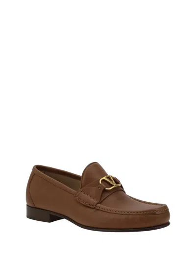 Valentino Garavani Men Vlogo Signature Leather Loafers In Brown