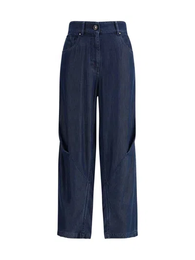 Giorgio Armani Stretch Silk Pant With Embroidered Geometric Pattern In Grey